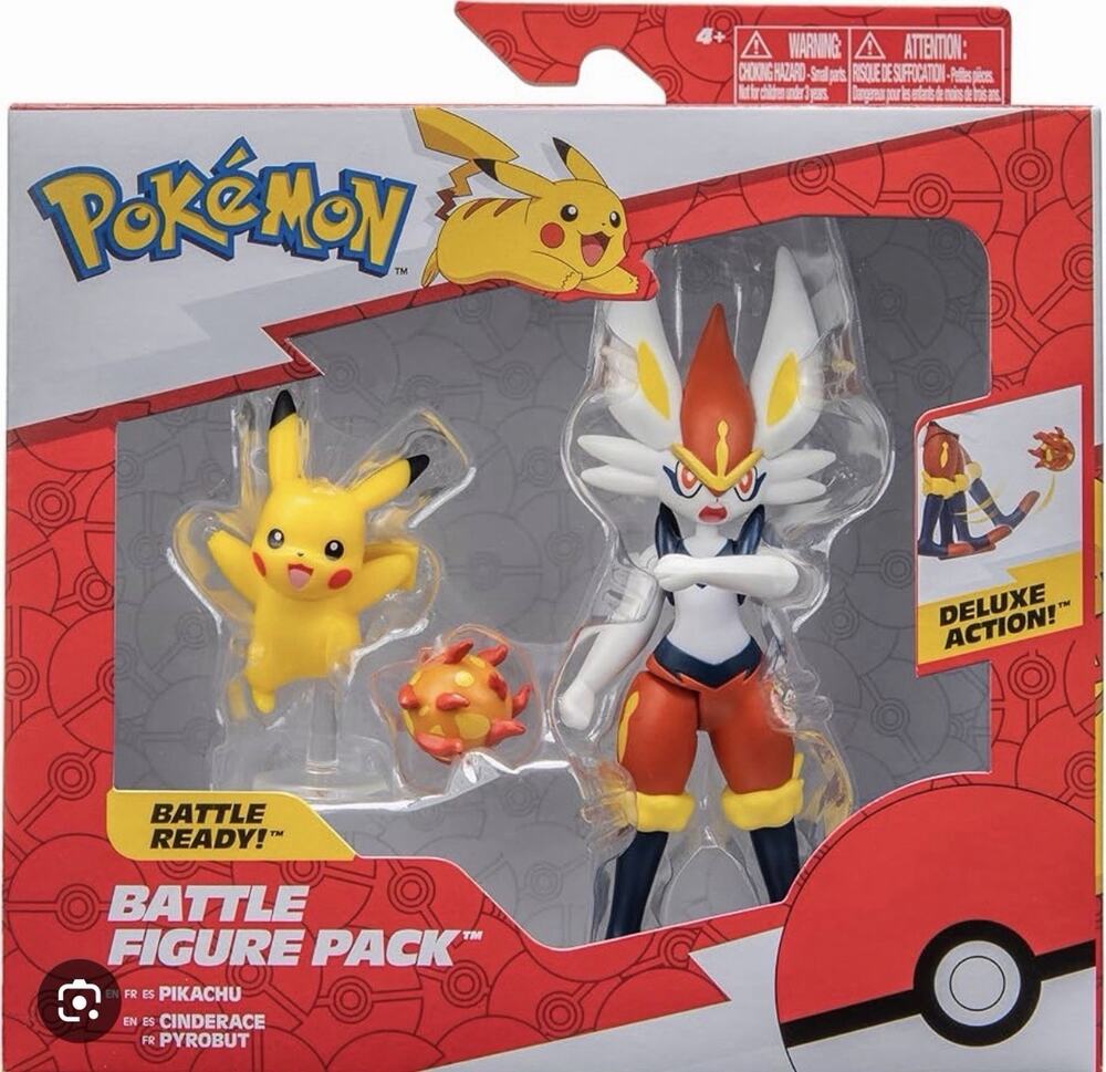 Battle Figure 2 Pack - Features 4.5-Inch Cinderace and 2-Inch Pikachu